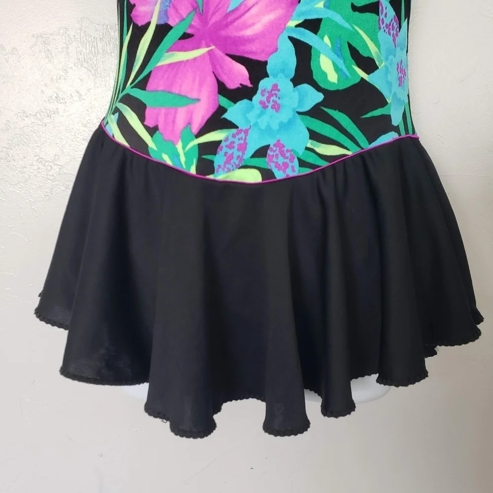 Union Made Vintage Women's One Piece Swimsuit Tropical Floral Skirt Colorful 6 - Picture 13 of 14